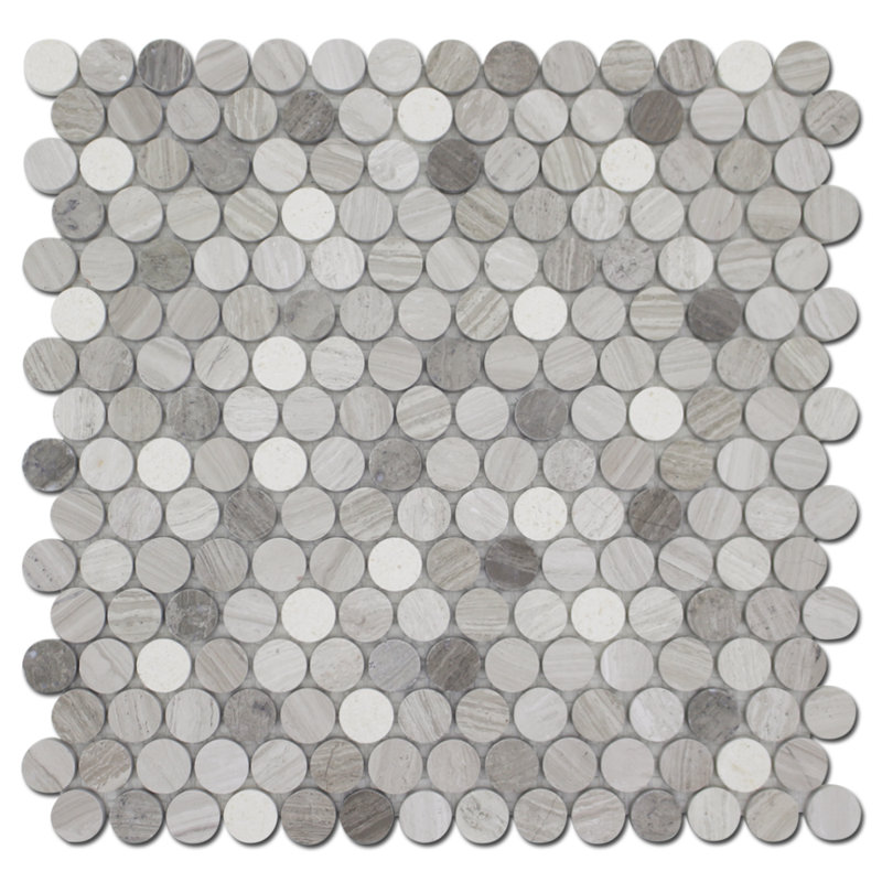 PENNY ROUND WOODEN GRAY MOSAIC, White/Athens Gray