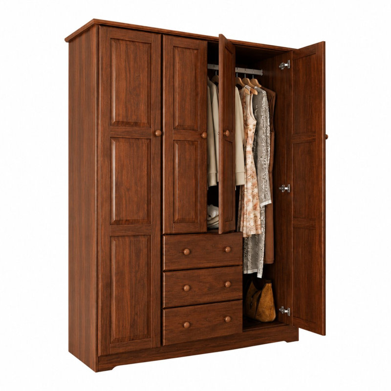 Musman Family 100% Solid Wood 4-door Wardrobe Armoire, Mocha
