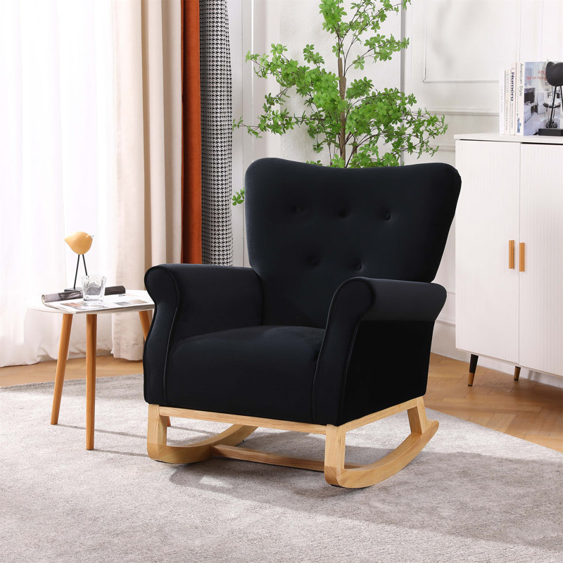 Chaise berçante en velours Jeffren, Noir