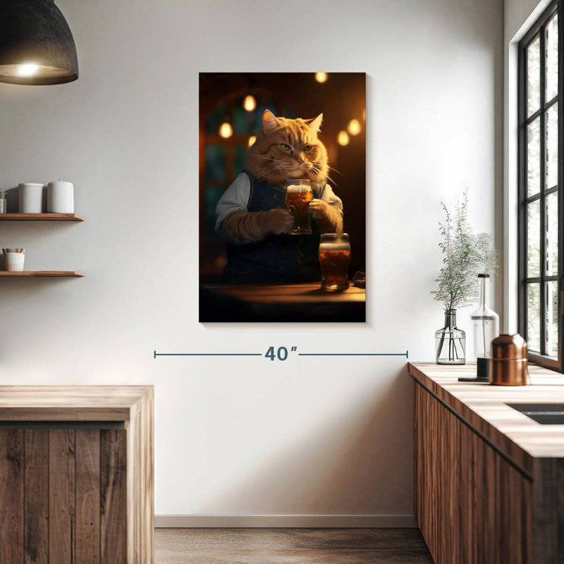 Brampt Orange Tabby Cat Drinking Beer, 39" H x 26" W