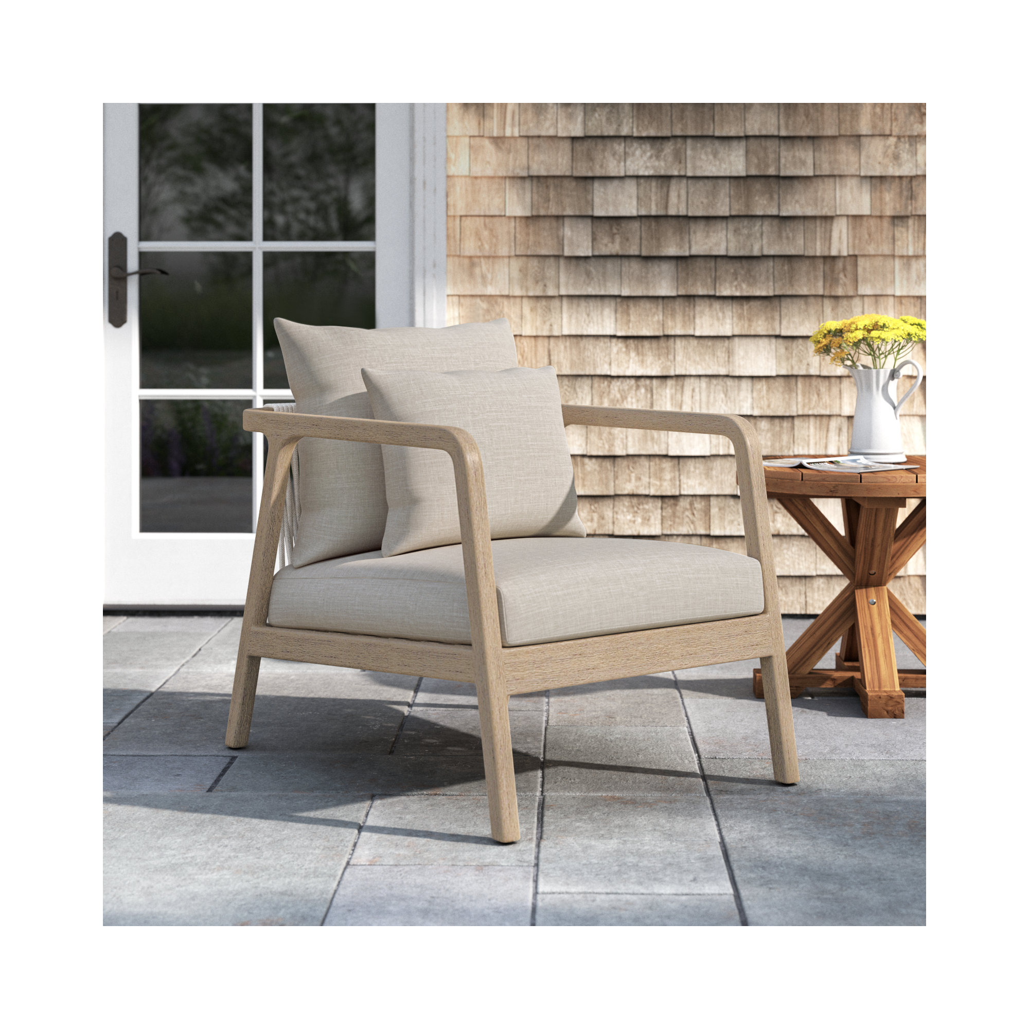 Layne Teak Outdoor Lounge Chair, Stone Gray, Brown
