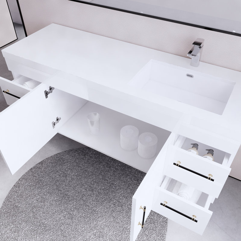 Ensemble de meuble-lavabo simple 59,06 "mural, Blanc