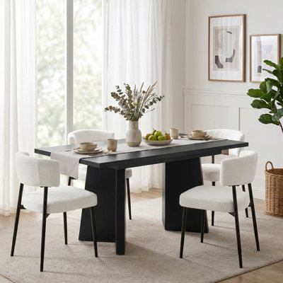 5-Piece Rectangular Dining Table Set, Extendable Dining Table With 4 Upholstered White Dining Chairs, Modern Minimalist Dinette Set For Kitchen Dining