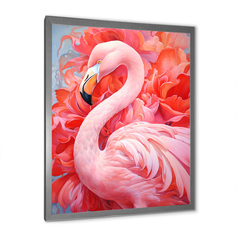 «Pink Flamingo Haven II», reproduction sur toile encadrée, Cadre simple argenté, H 40 po x l 30 po x P 1,5 po