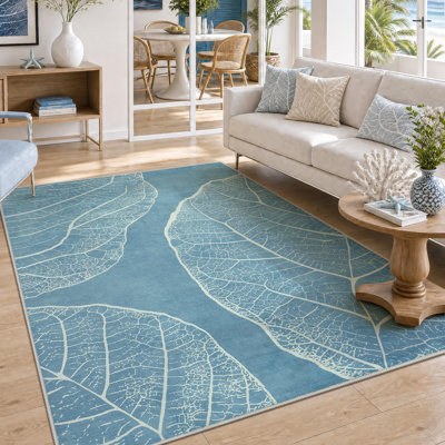 5' x 7' Botanical Skeleton Leaf Print Area Rug, Minimalist Soft Faux Cashmere Indoor Decor Rug with Felt Padding & Non-Slip Silicone Backing