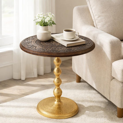 Hand-Carved Boho Folding Side Table