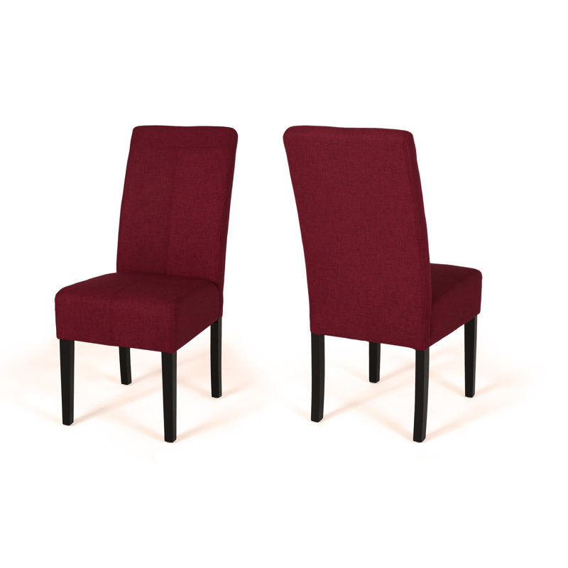 Olin Contemporary Upholstered Fabric Dining Chairs with T-Stitch Detailing and Wooden Legs, Red