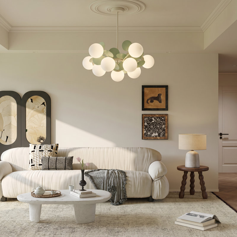 Lustre moderne spoutnik vert unique avec abat-jours en verre, 10 lumières
