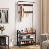 Entryway Bench with 9 Hooks, Hanging Rod & Shoe Storage Coat Rack