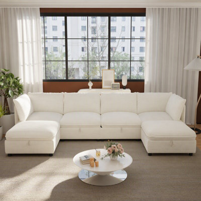 Modular Sectional Sofa, Convertible Sofa Seat With Storage, Sleeper Sectional Sofa Set, Fabric Flexible Modular Combinations for Living Room(6seats)