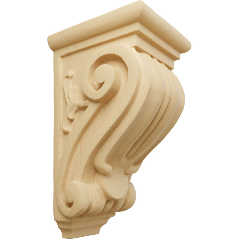 4 1/2"W x 5"D x 10"H Medium Classical Corbel, Alder (2-Pack), Alder, 10'' H x 4.5'' W x 5'' D