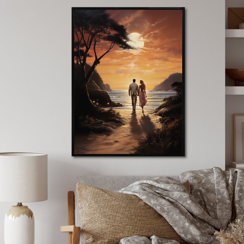 Ludly Couple romantique, paysage embrassant le coucher de soleil IV sur toile, H 32 po x l 16 po x P 1 po