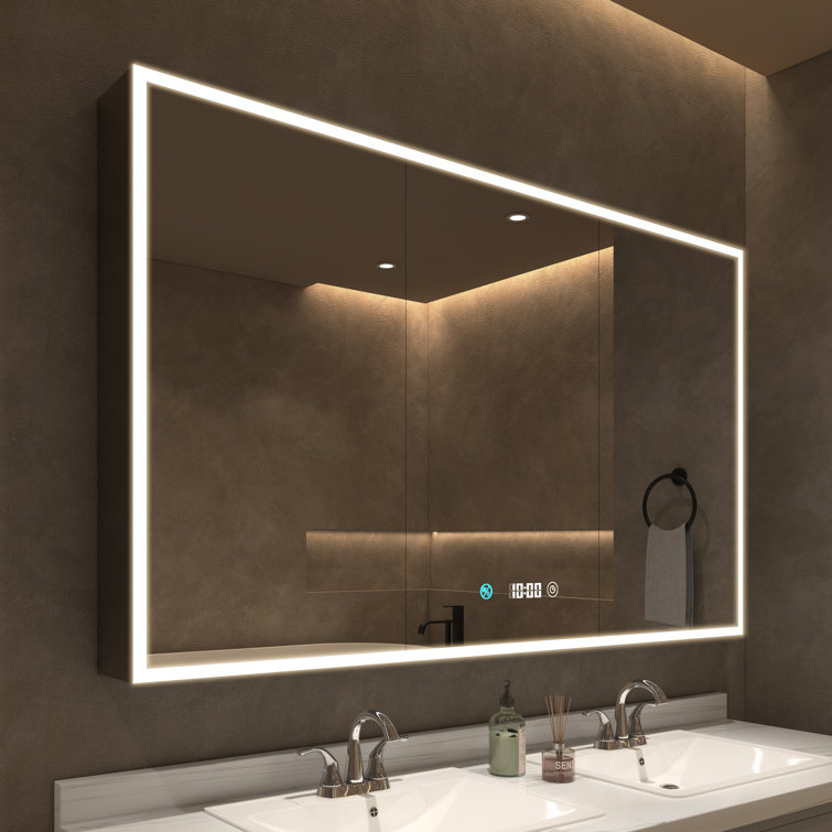 60 In. W X 36 In. H Black Rectangular Anti-fog Aluminum Rgb Led Light Surface Mount Medicine Cabinet With Mirror