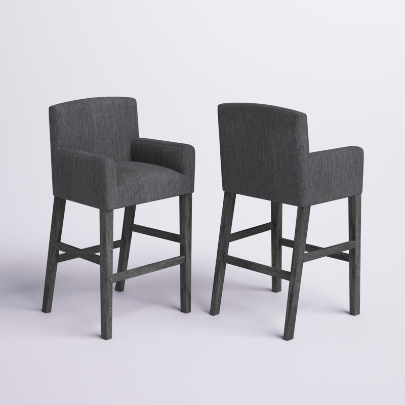Tabouret en bois massif Alighiero, Gris anthracite / gris patiné, 1, Tabouret de comptoir (siège d'une hauteur de 26 p