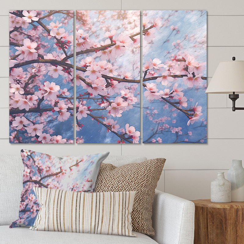 «Cherry Blossoms V» sur toile, 3 pièces, H 32 po x l 48 po x P 1 po