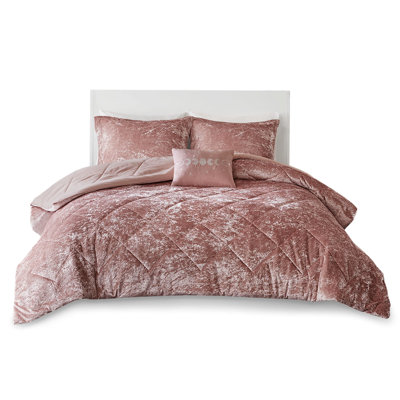 Blush Velvet King/ King Comforter , , Diamond , Steam With 7 Pillows Luxury Fill, 3 Shams