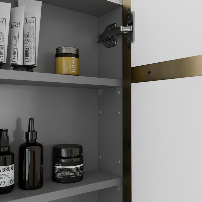 Three Door Steel Frame Pill Shape Medicine Cabinet, Satin Brass