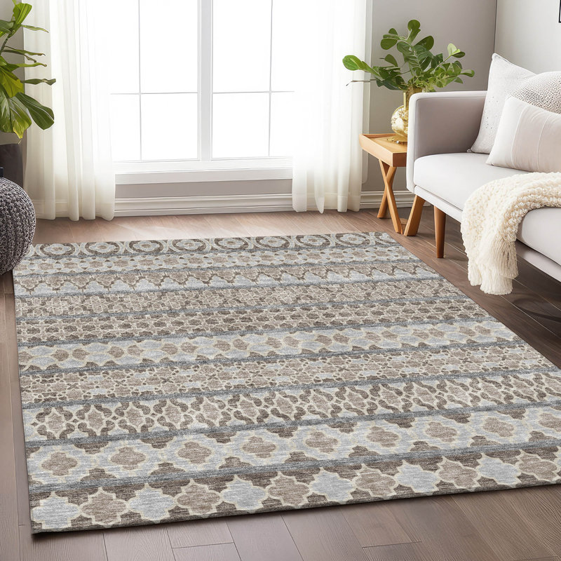 Tapis taupe Prisco lavable à la machine de qualité supérieure, Rectangle 2 pi 6 po x 3 pi 10 po