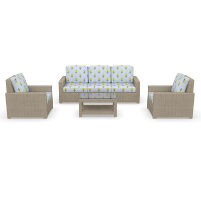 Outdoor Patio Sofa Conversation Set With Sunbrella Cushions by Birch Lane