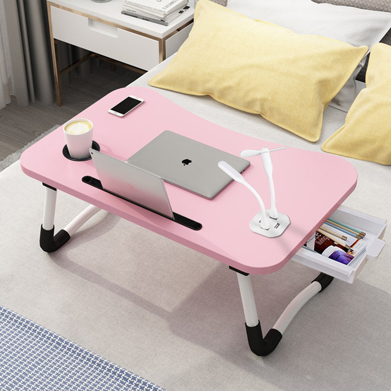 60Cm Foldable Laptop Bed Table Desk with USB Ports, Pink