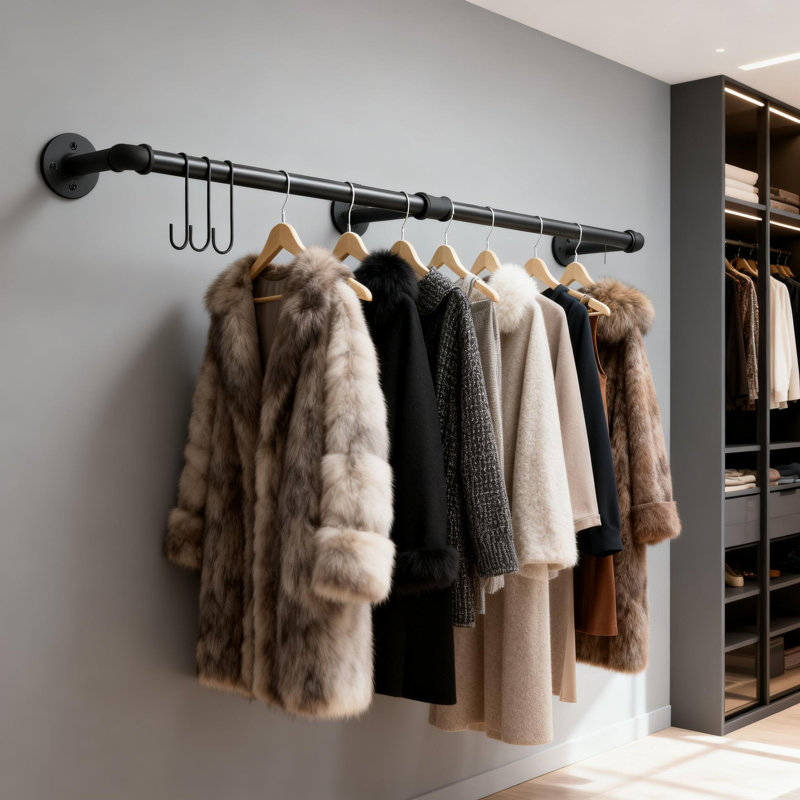 Oehlschlaeger Wall Mounted Clothes Rack, Black