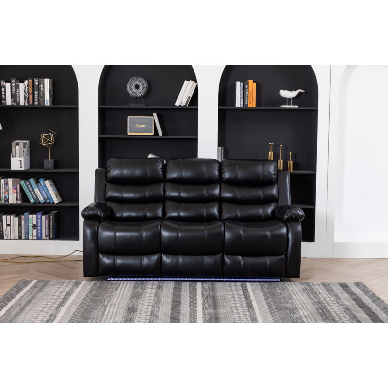 Adele 77.2'' Faux Leather Reclining Sofa, Black