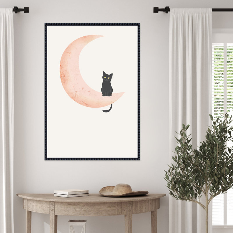 «Cat Crescent Moon» par Melloi, reproduction d'art sur toile encadrée, H 33 po x l 23 po