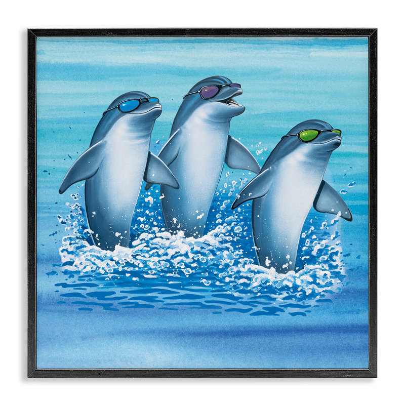 «Cool Dolphins Trio», estampe numérique par Art Brands, LLC., H 12 po x l 12 po, Giclée encadrée noir minuit