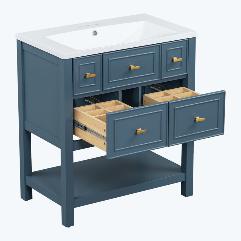 Meuble-lavabo de salle de bain avec lavabo en résine, Bleu