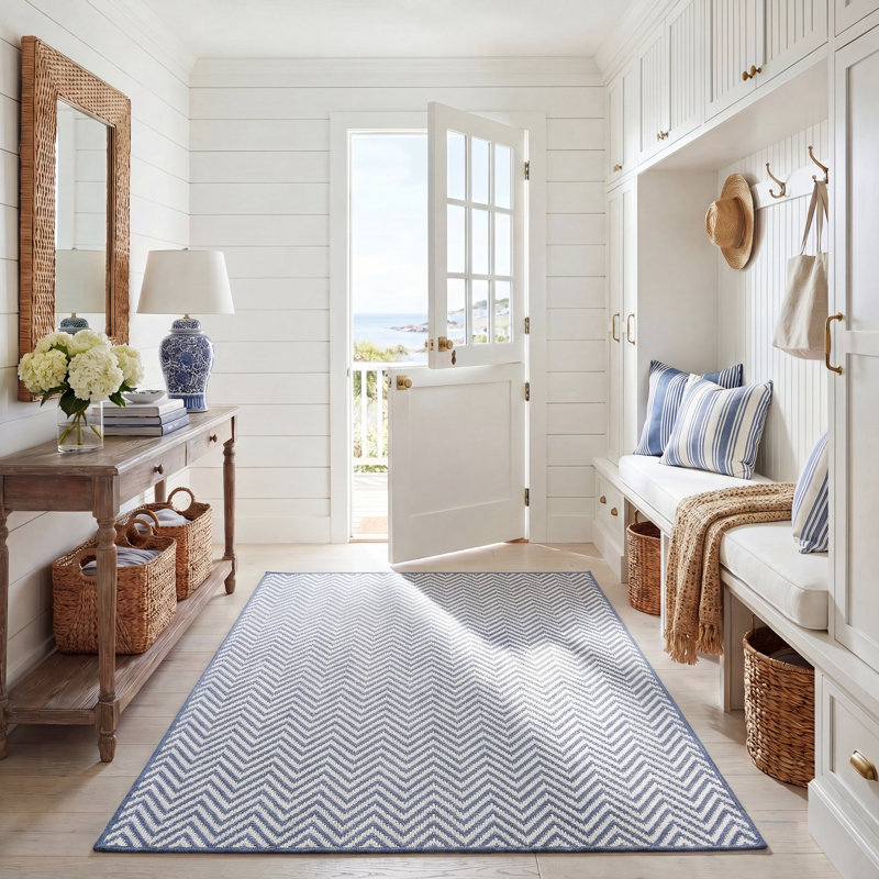 Tapis d'intérieur / extérieur lavable à la machine Haileyjade, Rectangle 5 pi 3 po x 7 pi 6 po