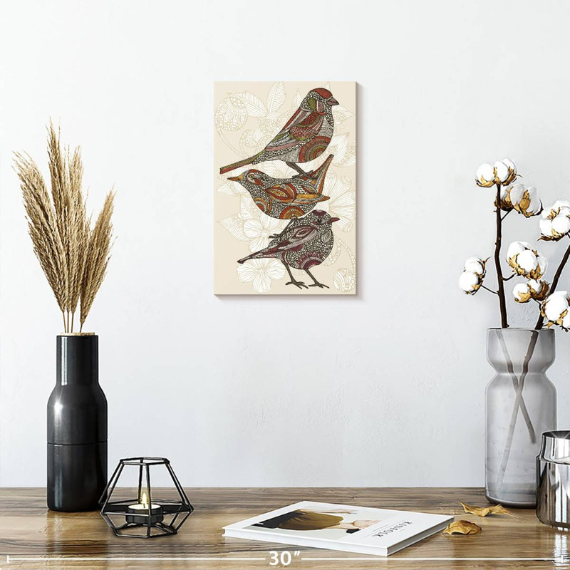 Trois petits oiseaux en ronce, H 12 po x l 8 po