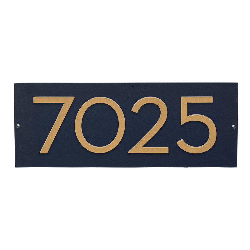 Plaque d'adresse horizontale flottante 4 po (4 chiffres), Bleu marine, Or, Oui