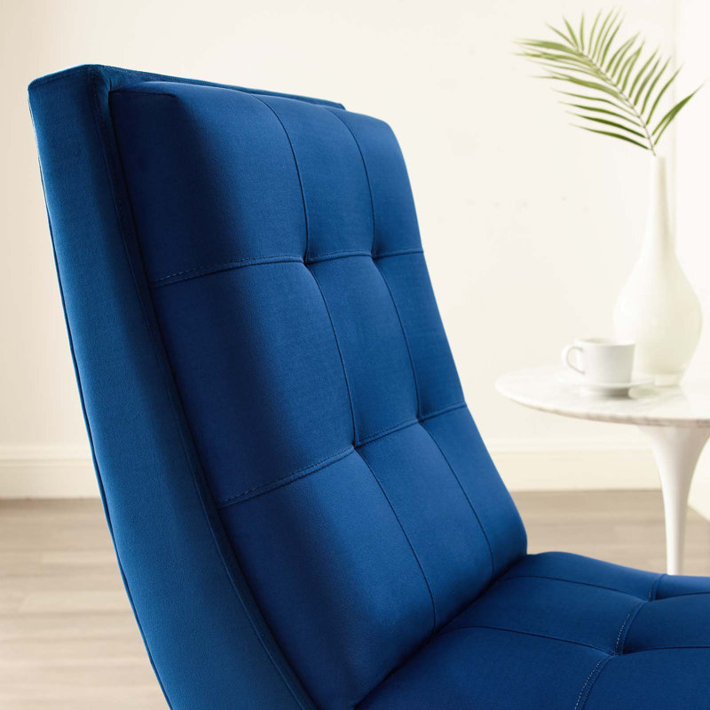 Navy Velvet Tufted Lounge Chair and Ottoman Set