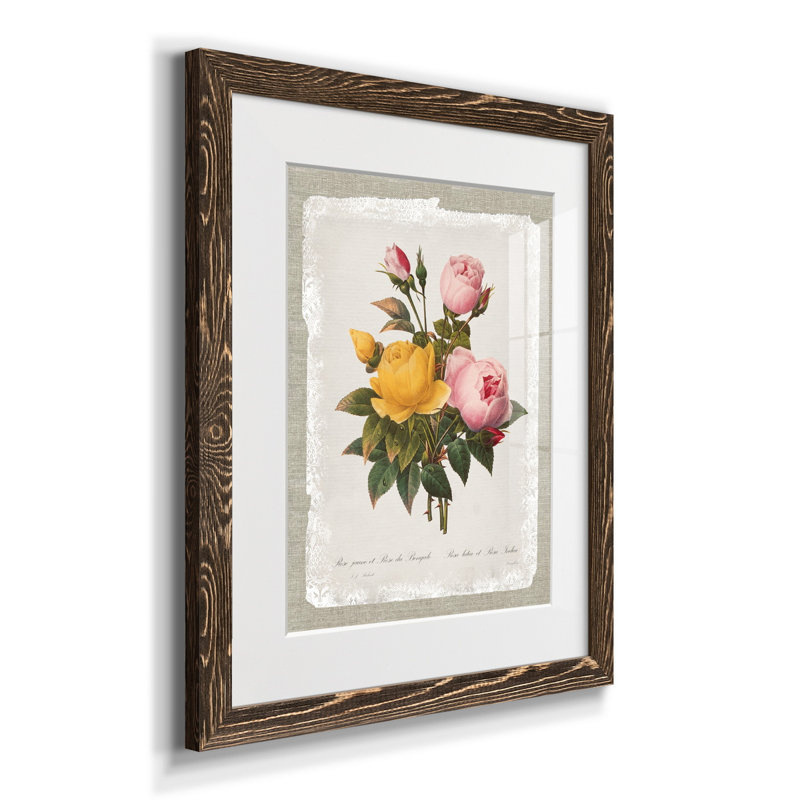 «Botanical Bouquet Roses», reproduction d'art graphique sur papier encadré, H 24 po x l 18 po x P 1,5 po, Noyer