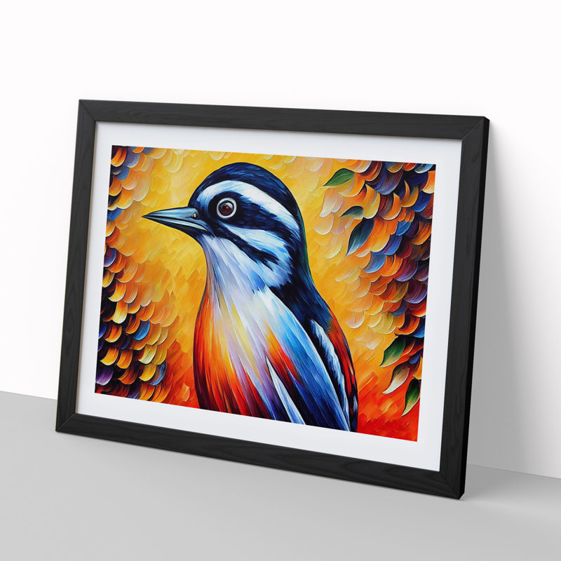 Woodpecker Bird Vol.2 Abstract - Single Picture Frame Painting, Black, 46cm H x 64cm W x 2cm D
