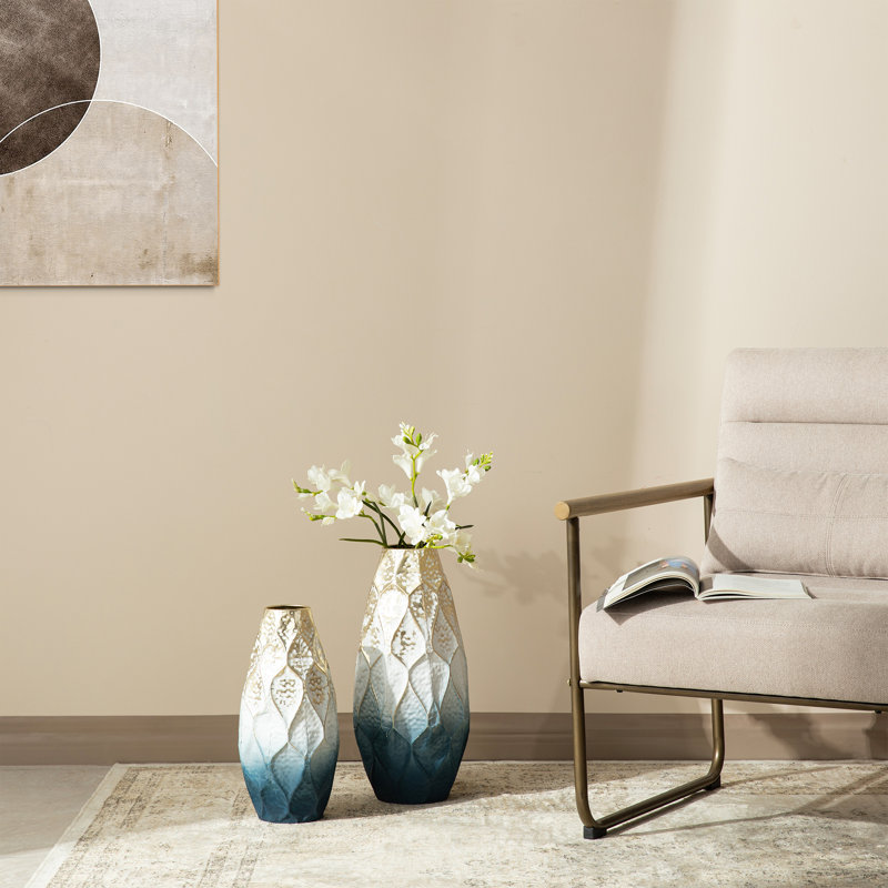 Abstract Ombre Blue And Gold Metal Vase Floor Vase