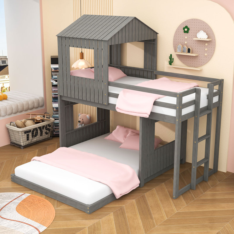  Cybil Kids Wood Twin Over Full Bunk Bed, Antique Gray