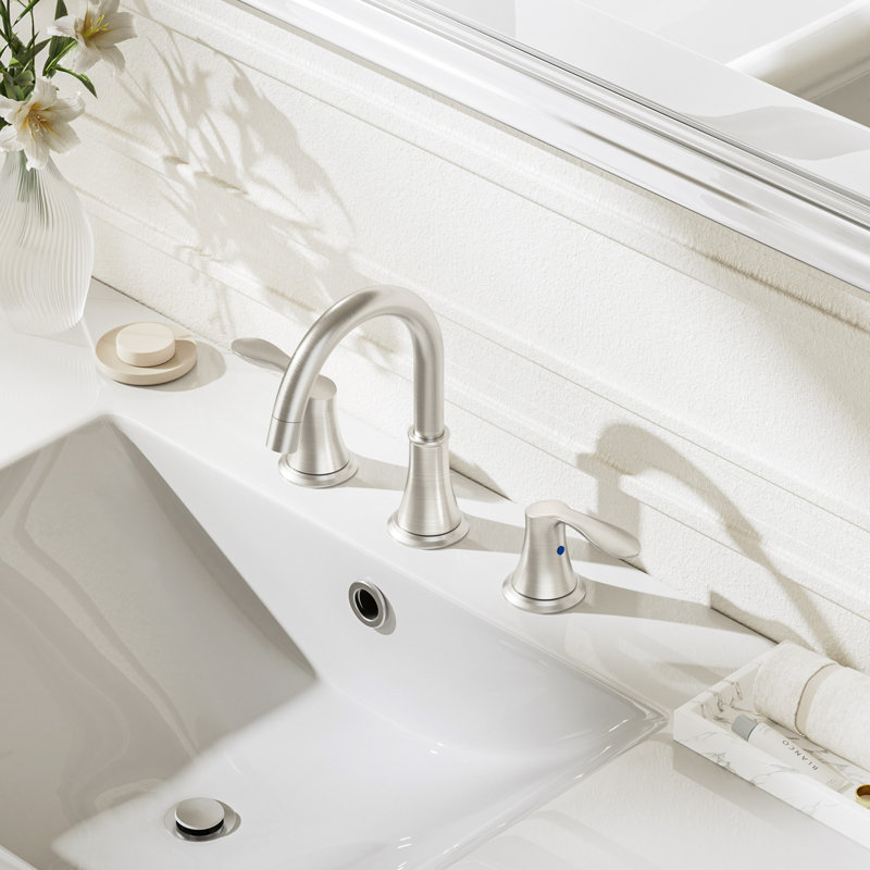 Robinet de salle de bain espacé en nickel brossé 8 pouces - Vaporisateur escamotable, Bonde escamotable en métal, Conduites d'alimentation en eau, 2 poignées pour lavabo à 3 trous
