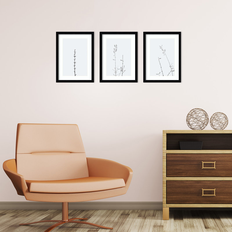 Retro Tennessee Botanical Prints by Adela - 3 Piece Single Picture Frame Photograph Set, Black, 17" H x 43" W x 1" D