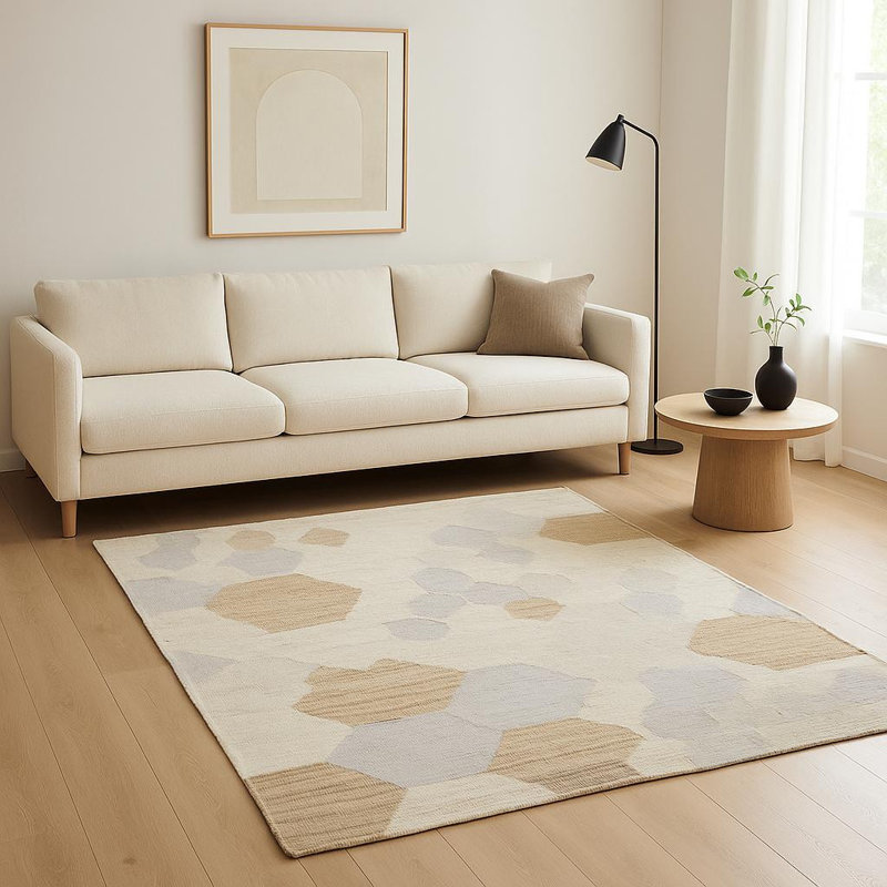 Tapis tissé à la main 5 pi x 8 pi ivoire brun et gris