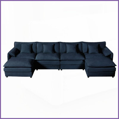 Canapé modulaire moderne en U en chenille moderne, canapé modulaire surdimensionné à 6 places avec 2 repose-pieds mobiles pour le salon, combinaison de bricolage