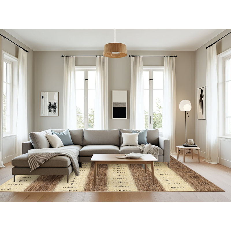 Tapis beige/brun contemporain Philllip, Rectangle 8 pi x 10 pi