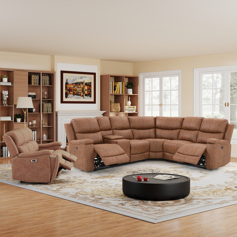 Hunstant 2-Piece Power Reclining Corner Sectional Sofa And Couch Set With Cupholder