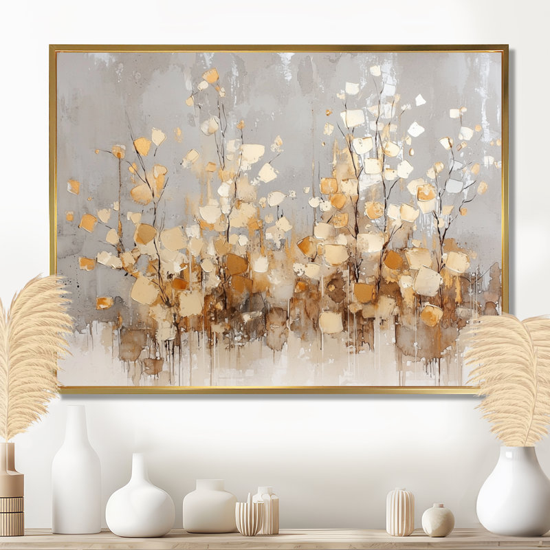 Décoration murale Minimal Golden Trees Horizon - Arbres, H 30 po x l 40 po, Doré