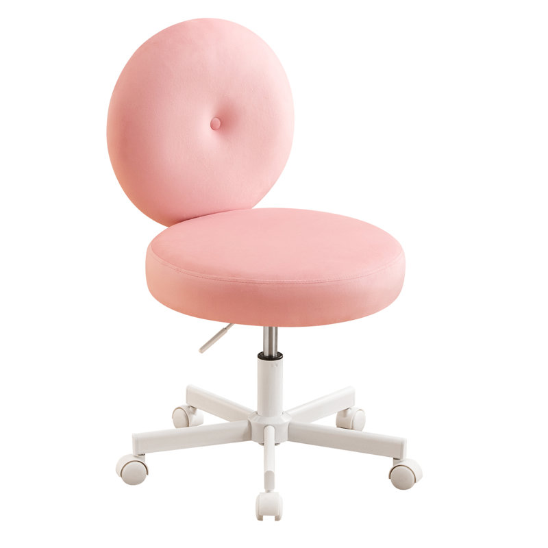 Upholstered Armless Task Office Chair, Ergonomic Height Adjustable Velvet Vanity Chair, Pink