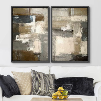 Grunge Abstract Paint Stroke Effect " Gray Brown Grunge Stroke Landscape " 2 - Pieces