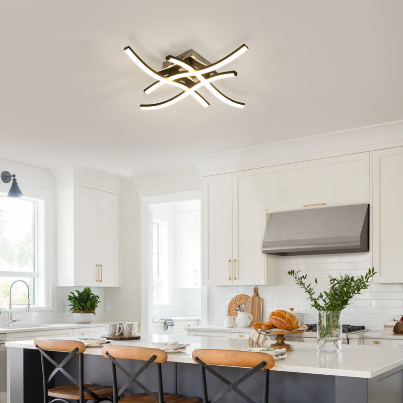 Liara LED Ceiling Light, Curved Design 4 Built-In LED Boards Flush Mount Light, Black, 3000-6500 Kelvins