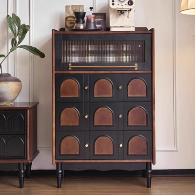 Nut-brown+Black Solid Wood+Glass Display Cases