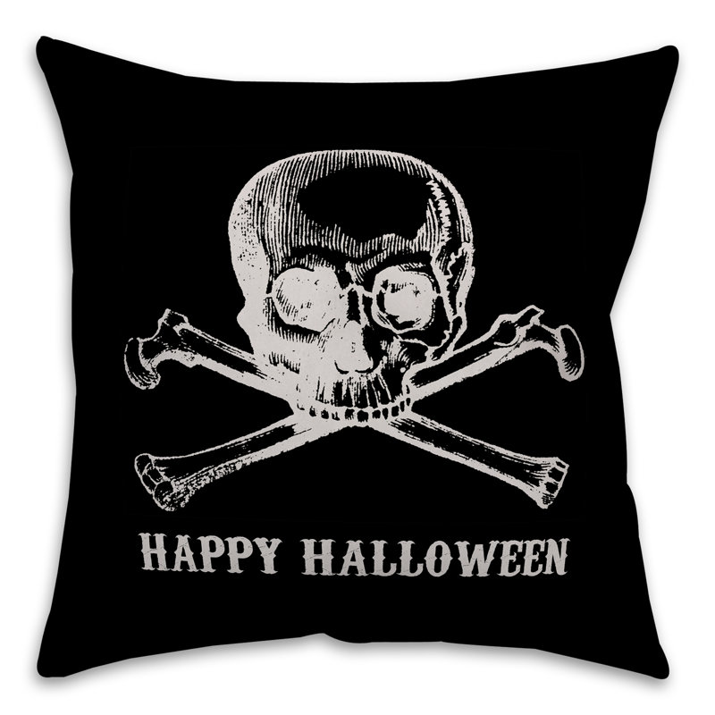 Skull And Crossbones Happy Halloween Outdoor Reversible Throw Pillow, Indoor