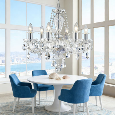 Lustre en cristal de style Mid-Century, luminaire suspendu 6 lumières avec chaîne réglable et pendentifs facettés en cristal pour la salle à manger ou le vestibule